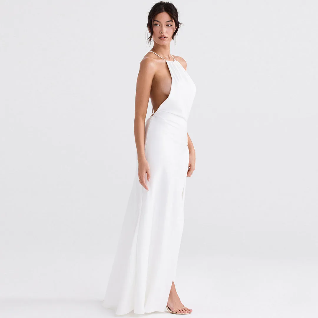 High Split Sleeveless Evening Maxi Dress - White