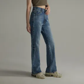 High-Waisted Washed Straight Jeans