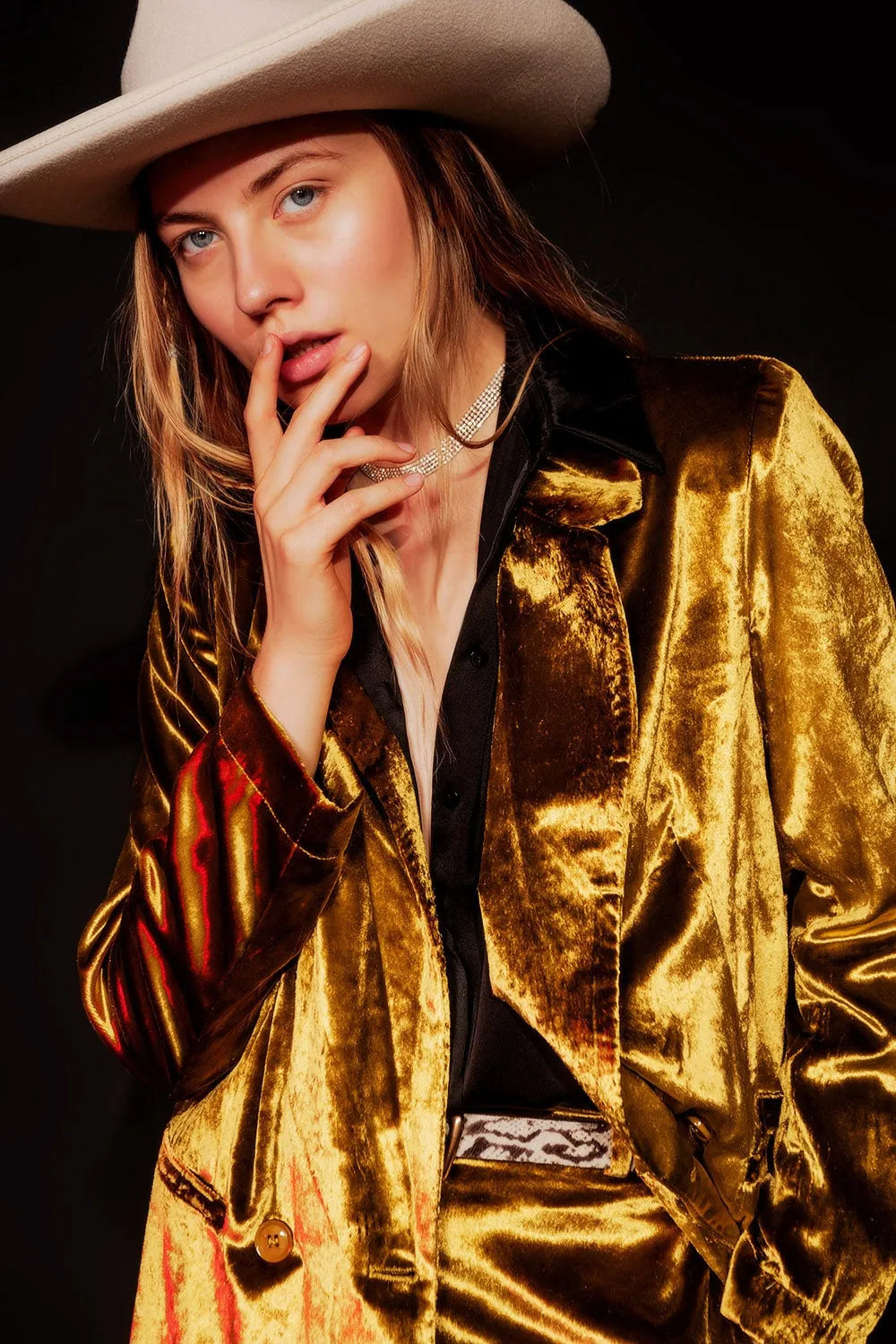 Hot Girl Golden Hour Velvet Oversized Blazer Jacket