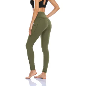 HZORI®|Women's High Waist Yoga Leggings with Pocket Tummy Control Squat Proof Pants Full Length Compression Leggings for Women|Army Green