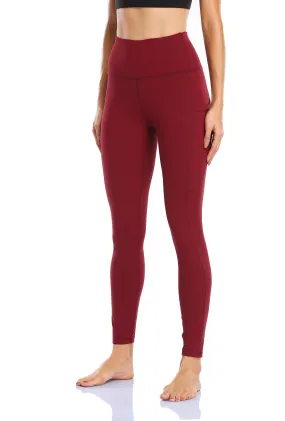 HZORI®|Women's High Waist Yoga Leggings with Pocket Tummy Control Squat Proof Pants Full Length Compression Leggings for Women|Wine Red