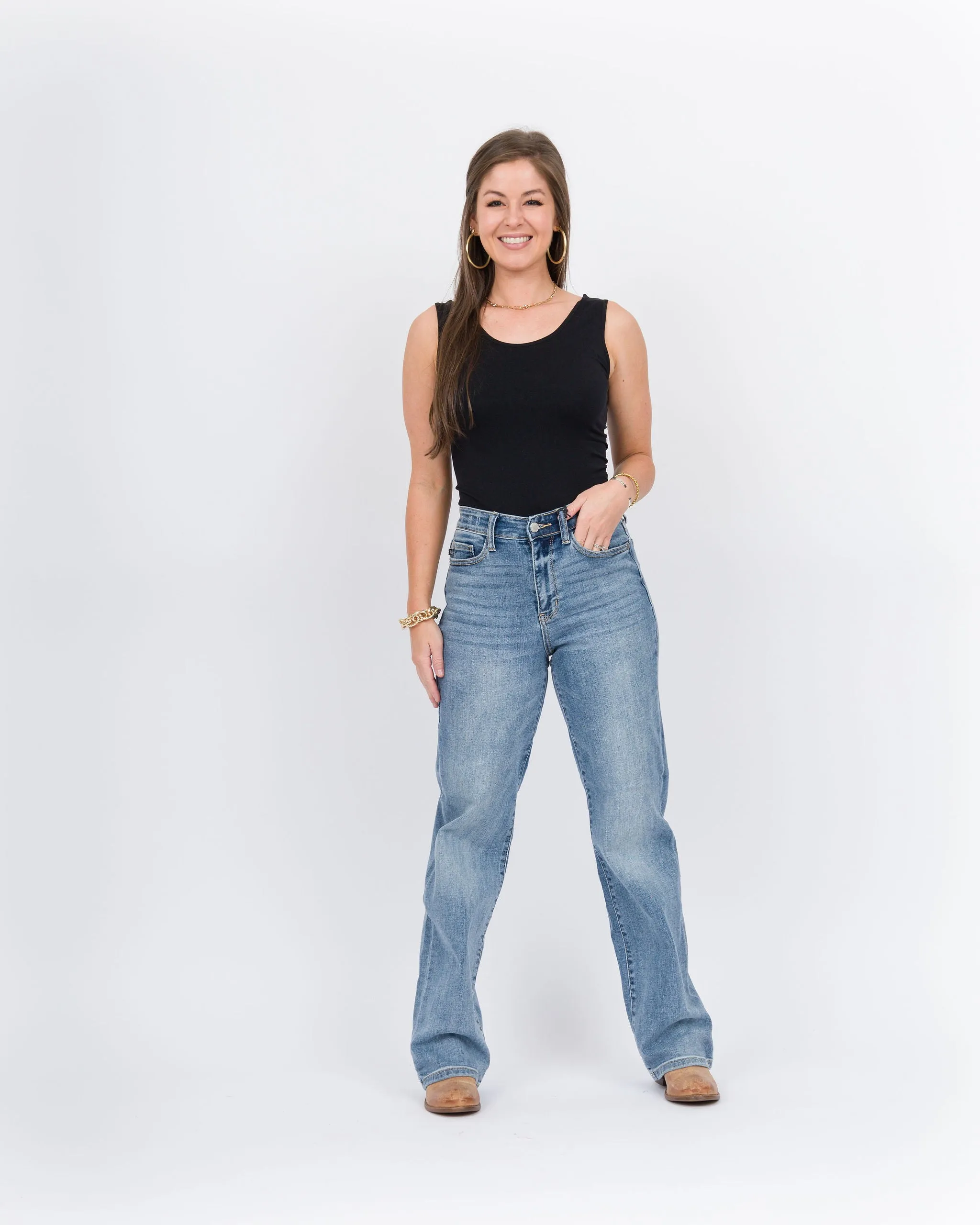 Judy Blue High Waisted Light Washed Straight Leg Jeans