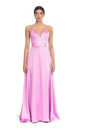 Long Satin Dress with Split Wisteria