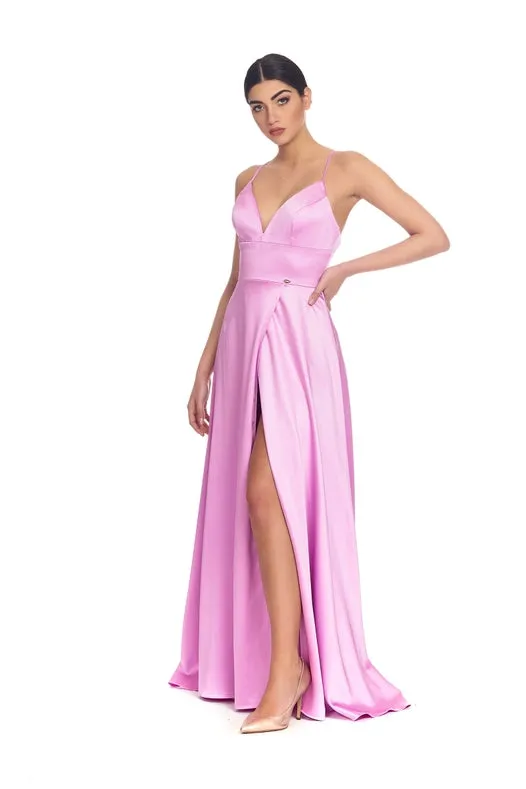 Long Satin Dress with Split Wisteria