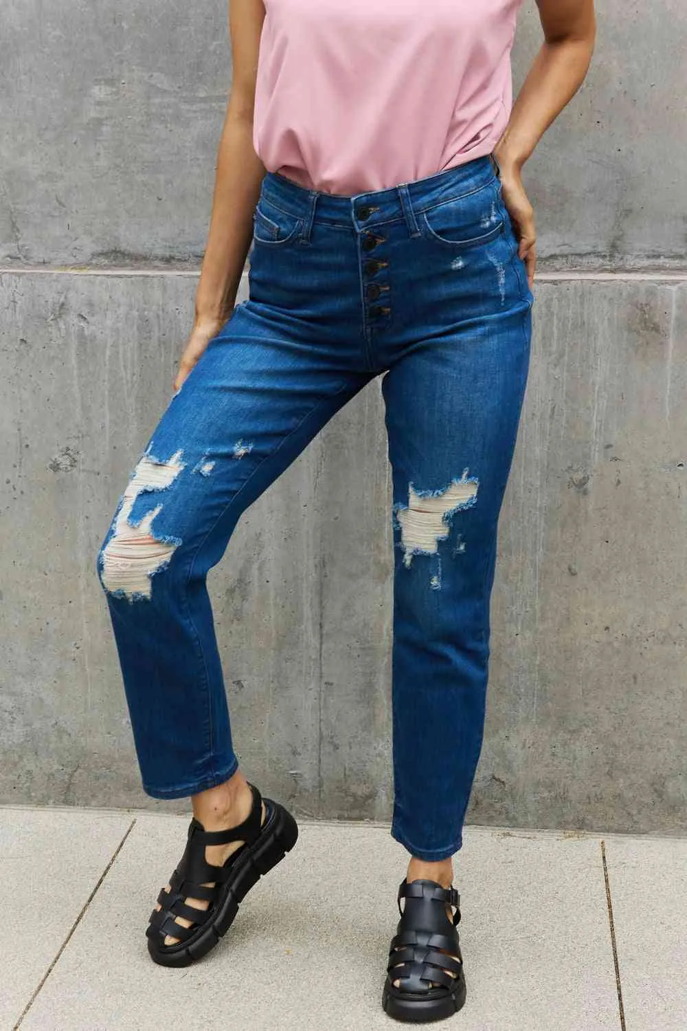 Melanie Full Size High Waisted Distressed Boyfriend Jeans