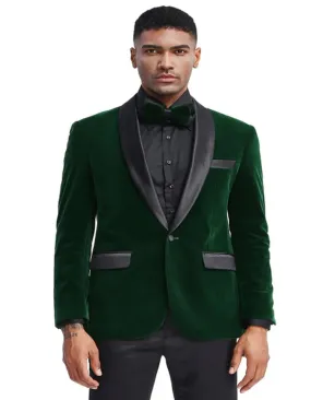 Men's Slim Fit Shawl Lapel Velvet Wedding & Prom Hunter Green Tuxedo