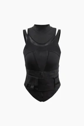 Mesh Panel Belted Tank Top