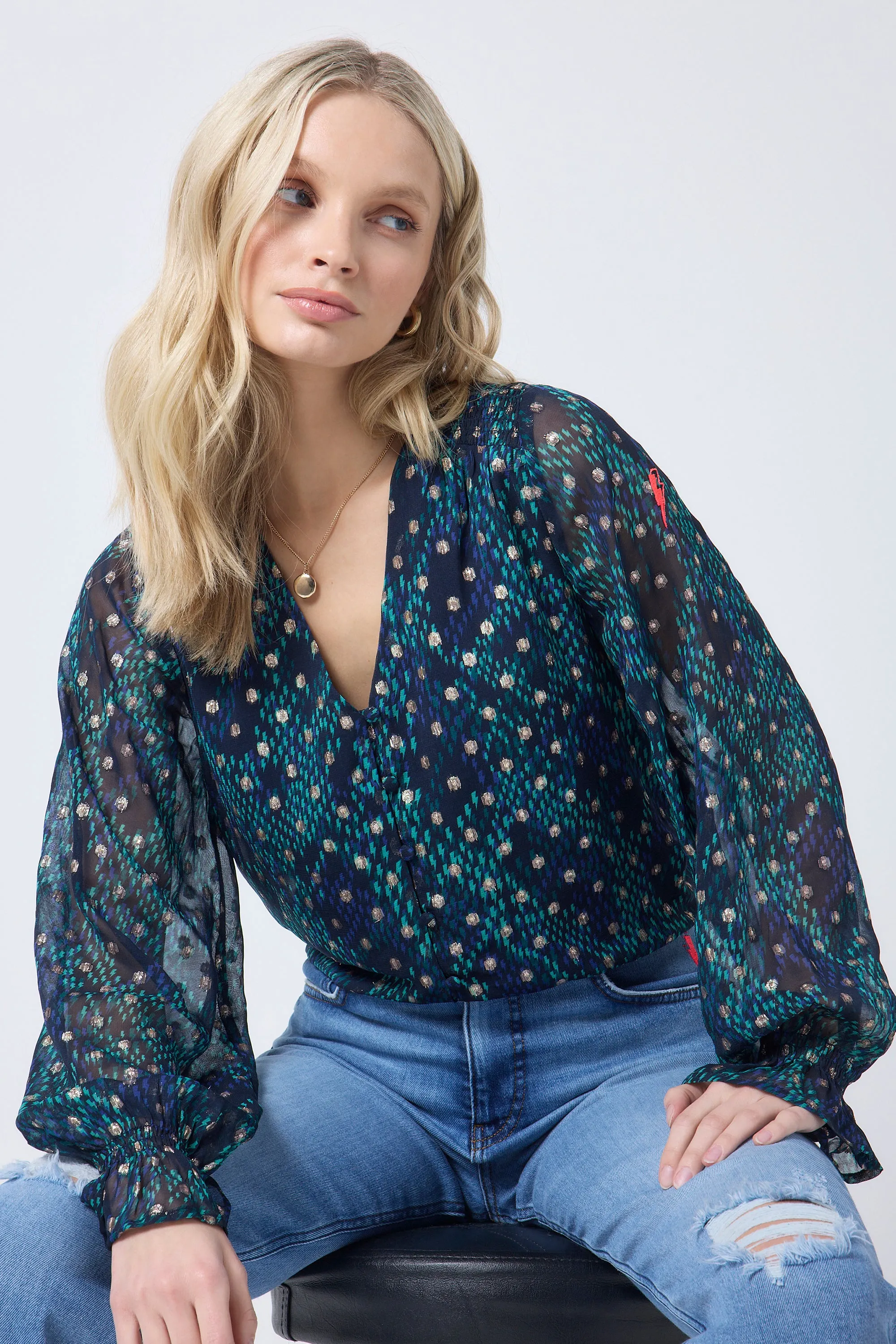 Midnight with Teal Snake Print Foil Blouse