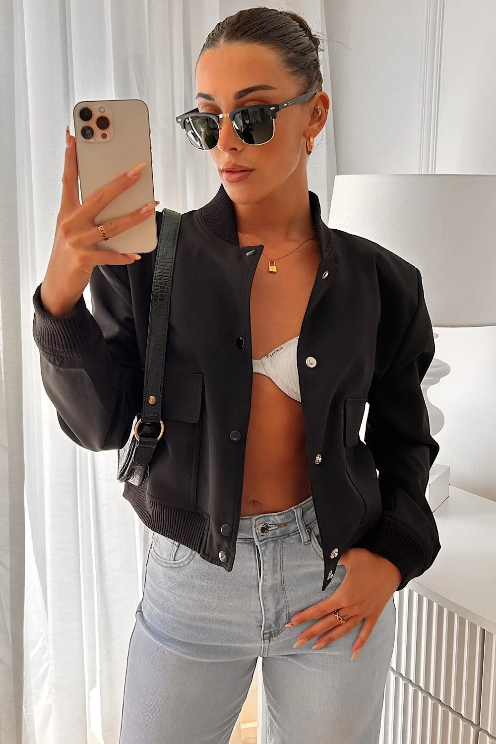 Olivia Black Bomber Jacket