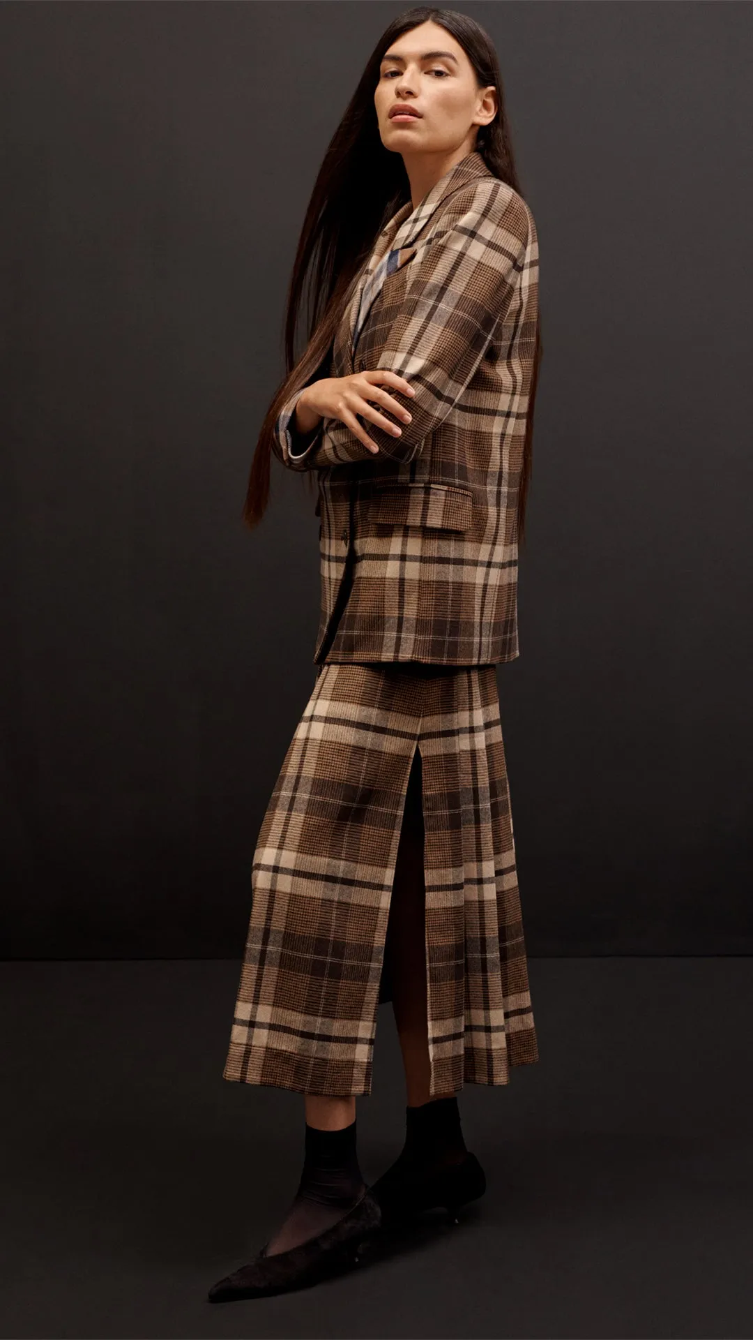 Patchwork Peak Lapel Blazer in Wool Plaid | Brown Plaid