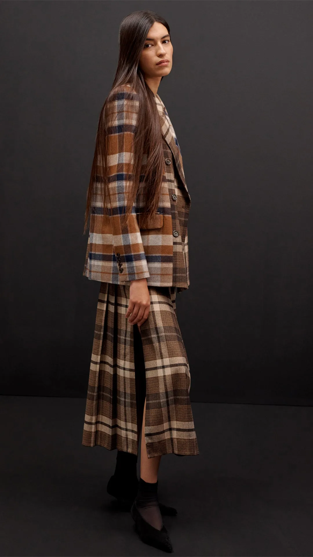 Patchwork Peak Lapel Blazer in Wool Plaid | Brown Plaid