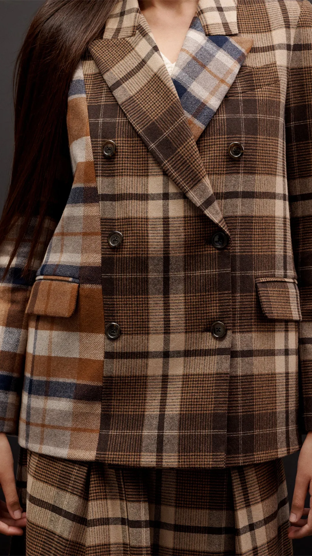 Patchwork Peak Lapel Blazer in Wool Plaid | Brown Plaid