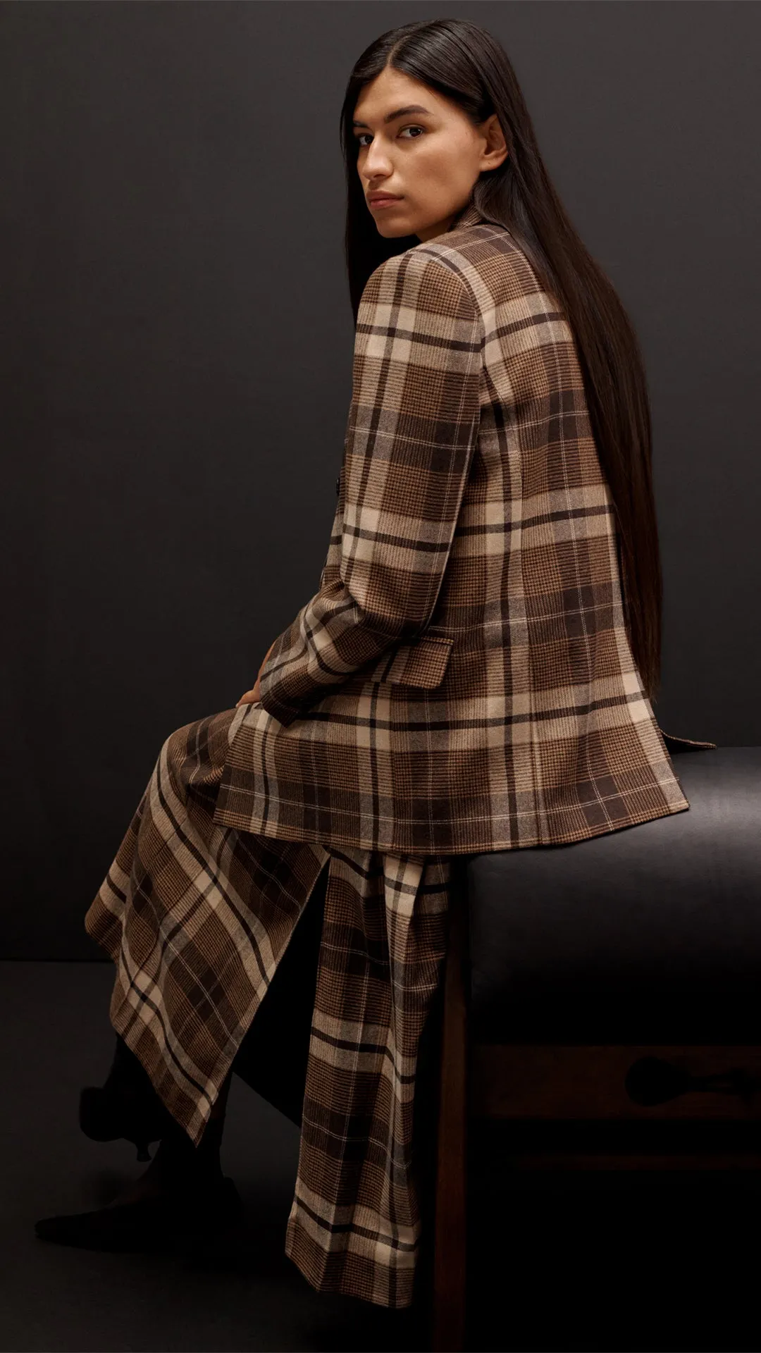 Patchwork Peak Lapel Blazer in Wool Plaid | Brown Plaid