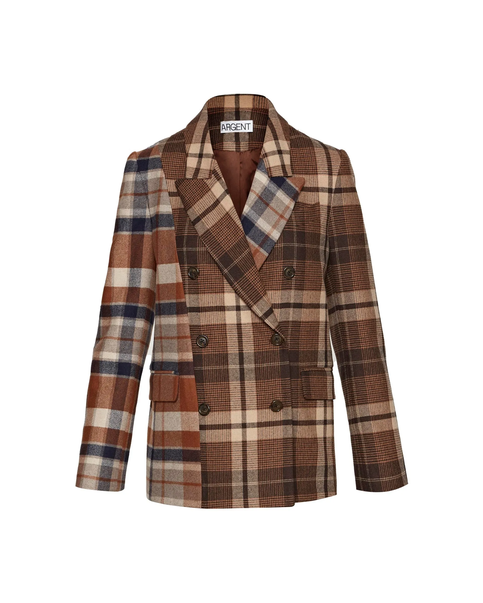 Patchwork Peak Lapel Blazer in Wool Plaid | Brown Plaid