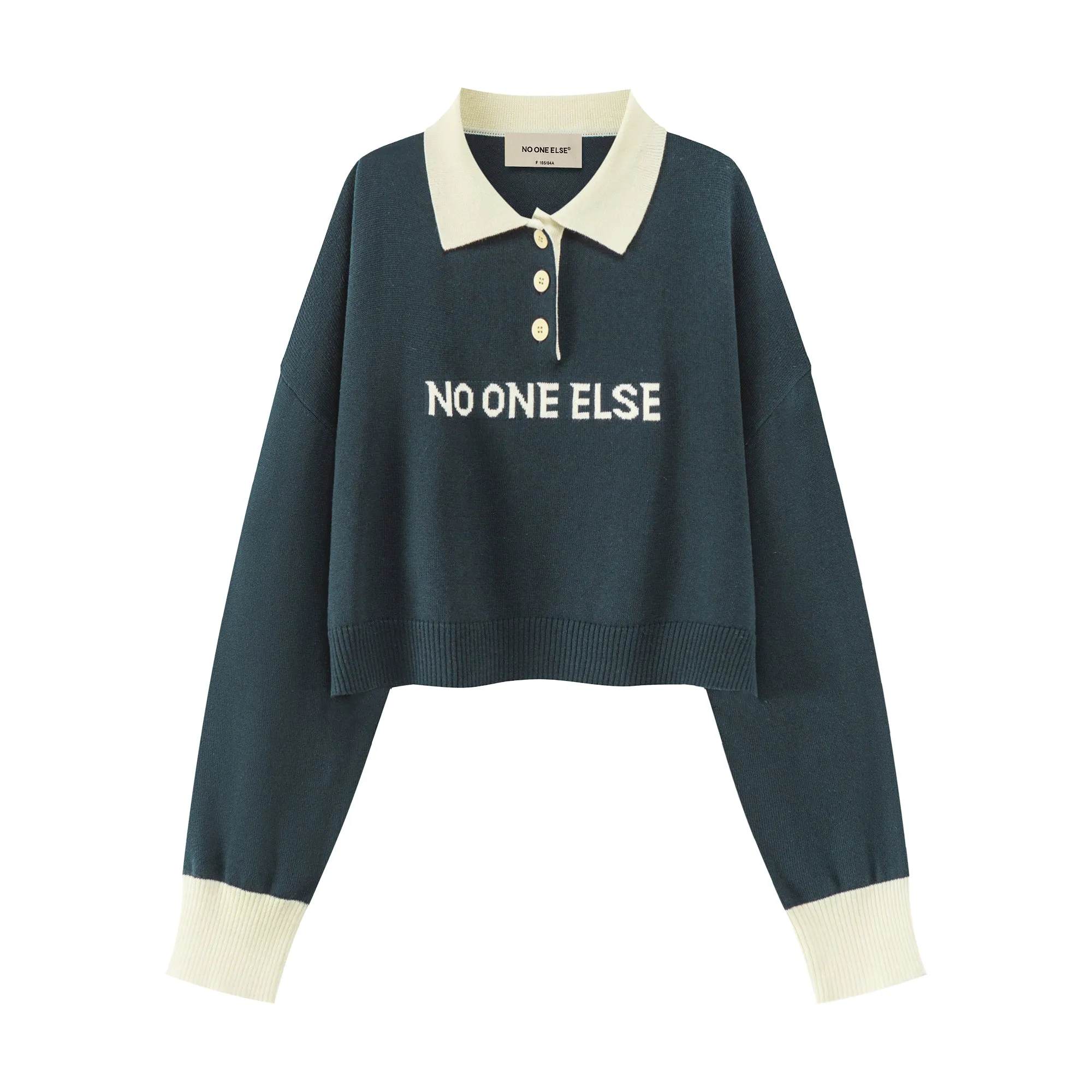 Polo Neck Cropped Knit Sweatshirt