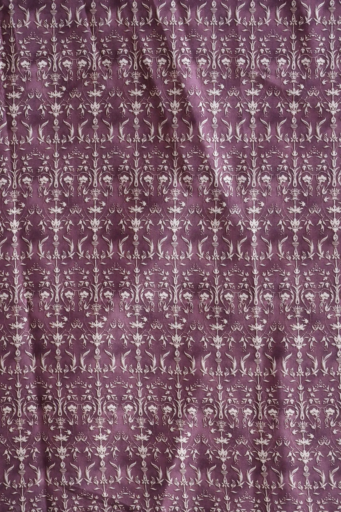 Pulm Purple Ethnic Pattern Digital Print On Satin Fabric