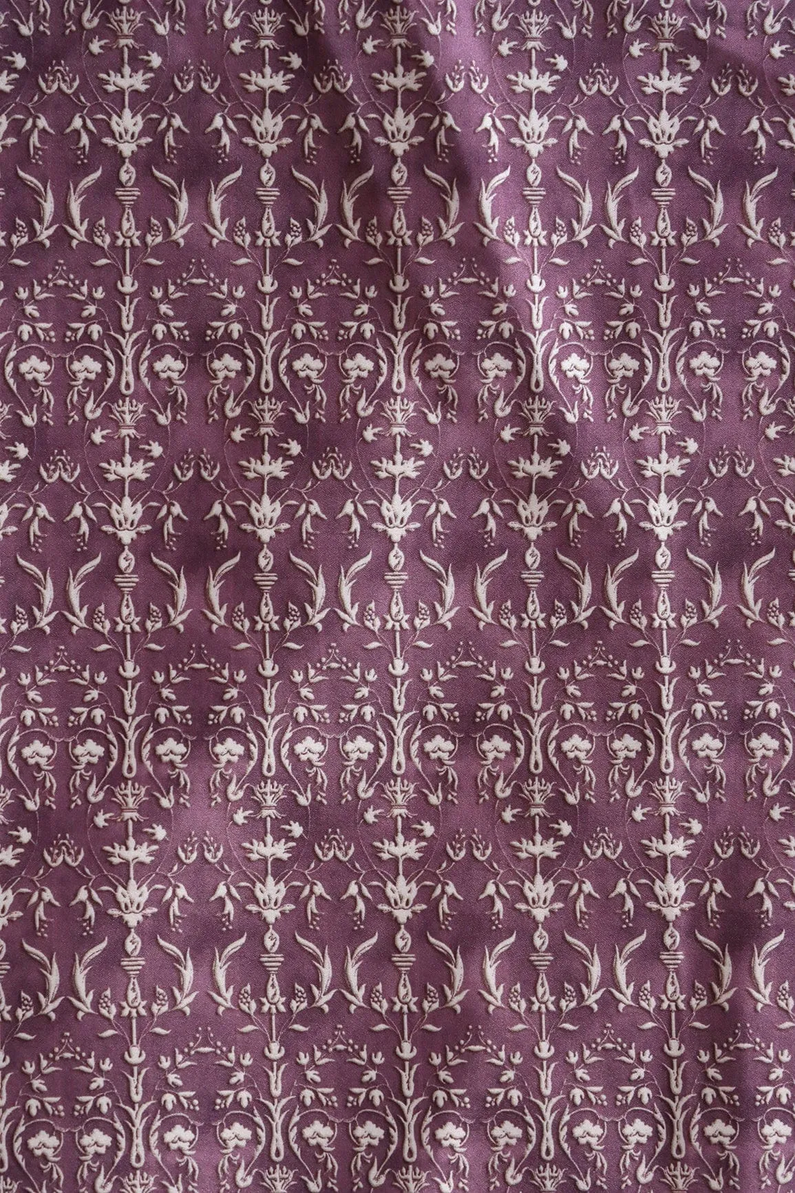 Pulm Purple Ethnic Pattern Digital Print On Satin Fabric