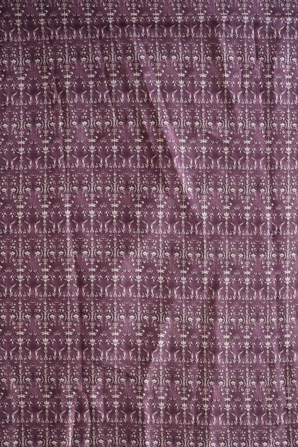 Pulm Purple Ethnic Pattern Digital Print On Satin Fabric