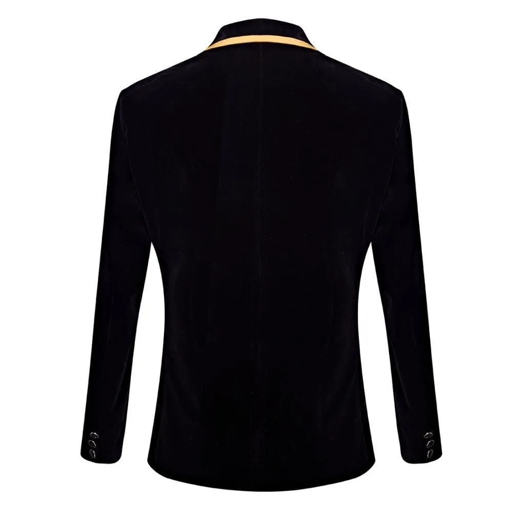 Royal Court Prince Black Velvet Gold Embroidery Men Wedding Blazer