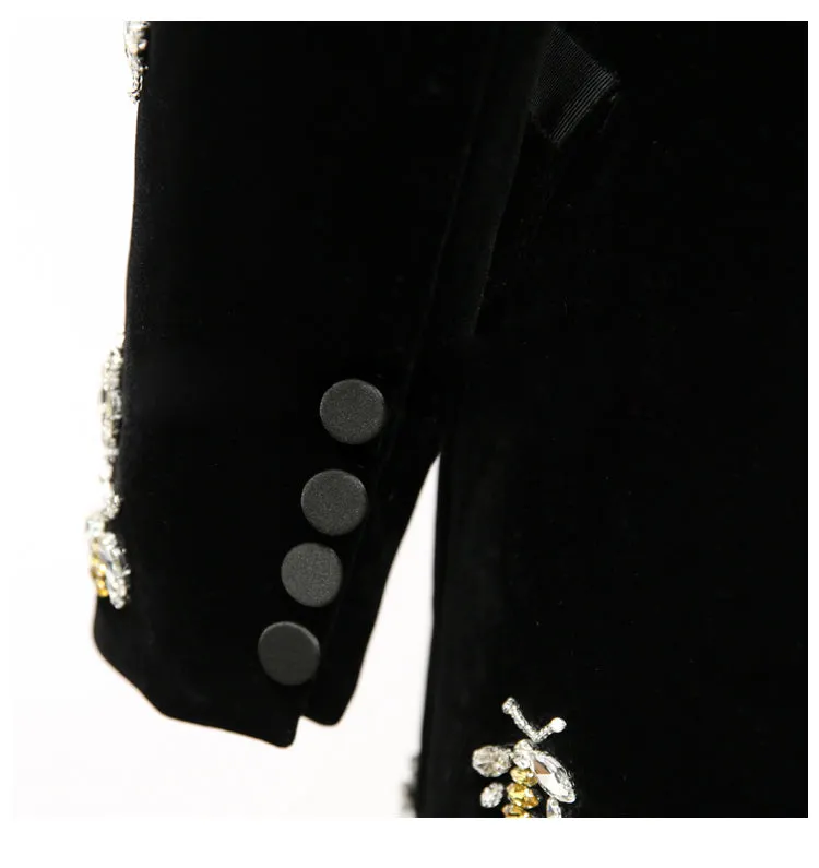 Runway Designer Single Button  Beading Velvet Blazer