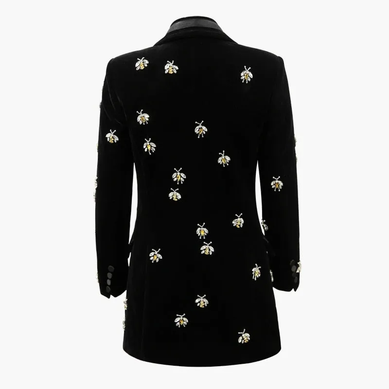 Runway Designer Single Button  Beading Velvet Blazer