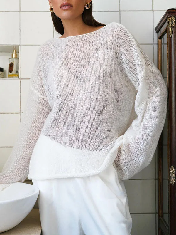 Sheer Mesh Long Sleeve Knit Tops