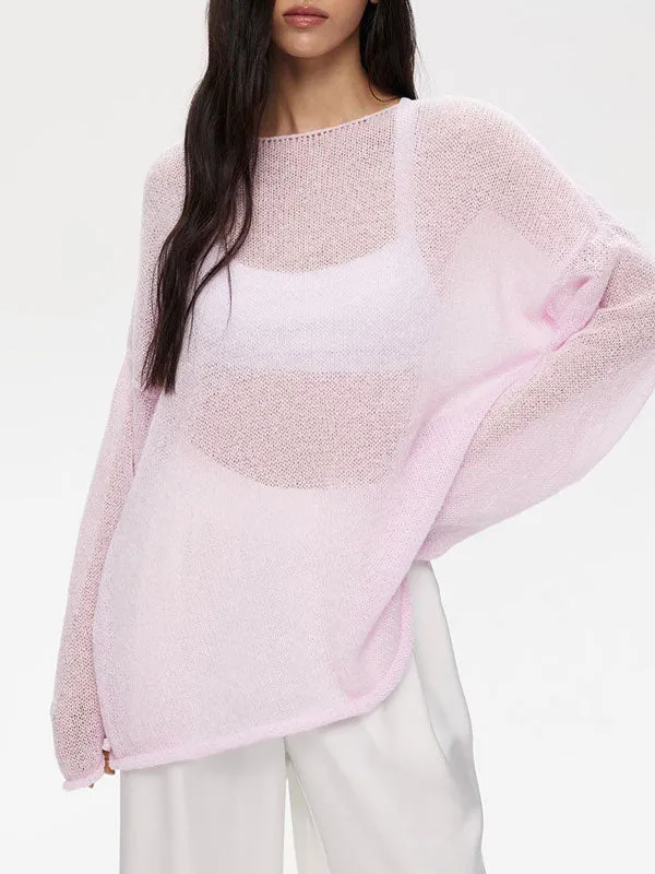 Sheer Mesh Long Sleeve Knit Tops