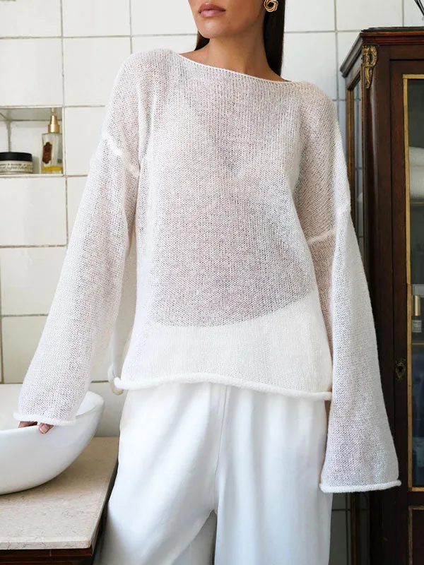 Sheer Mesh Long Sleeve Knit Tops