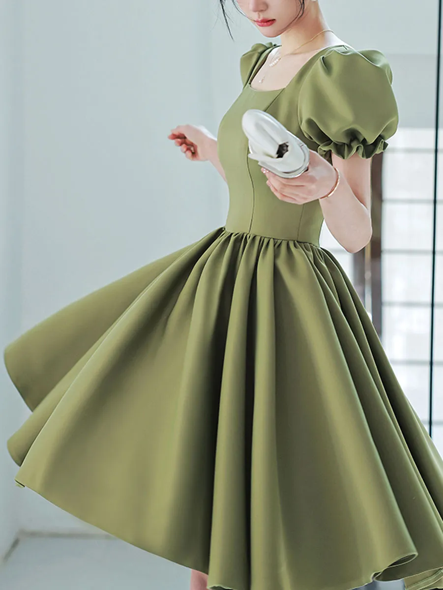 Simple Green Satin Short Prom Dress, Green Satin Bridesmaid Dress