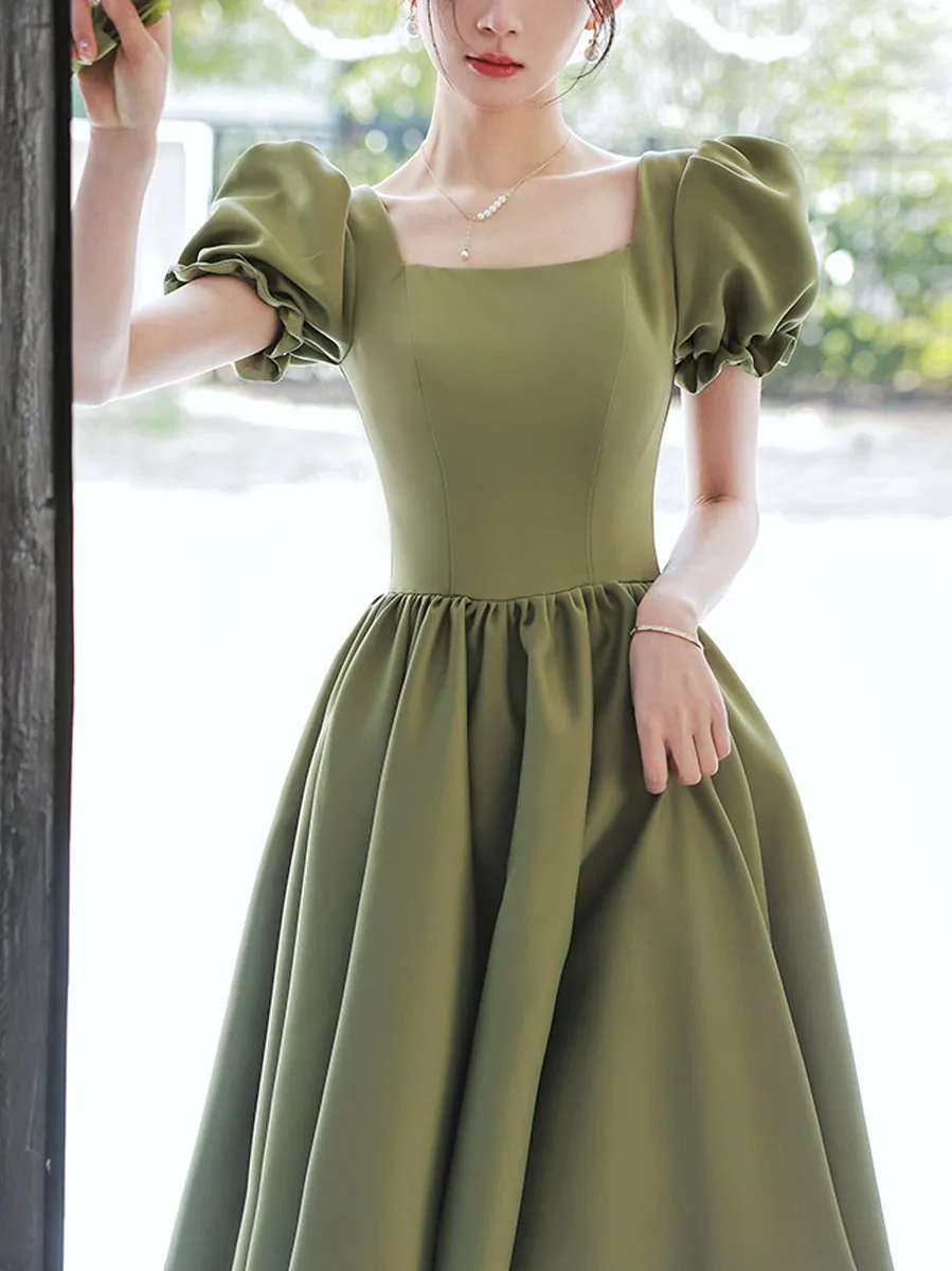 Simple Green Satin Short Prom Dress, Green Satin Bridesmaid Dress