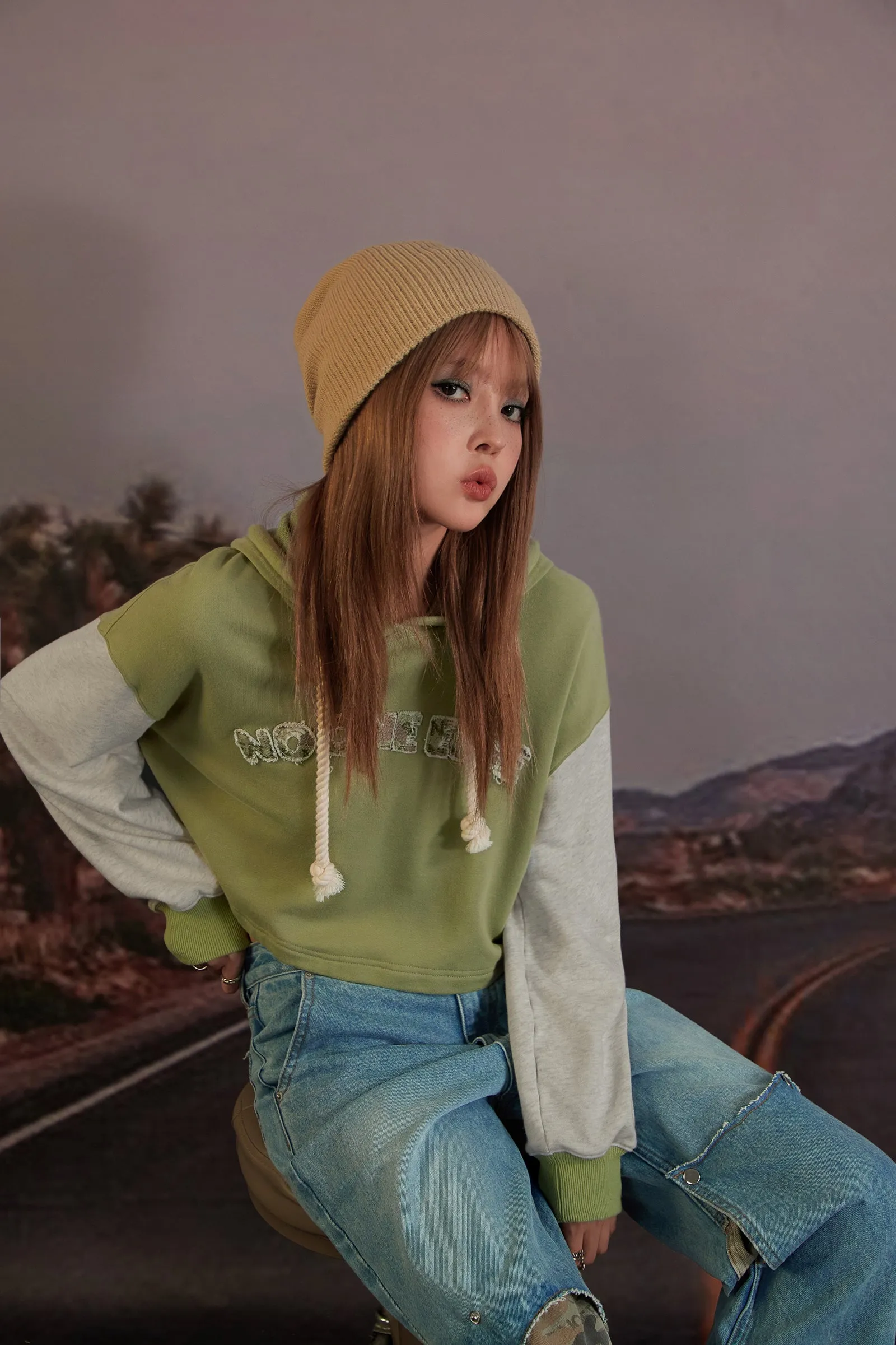 Two-Toned Cropped Hoodie