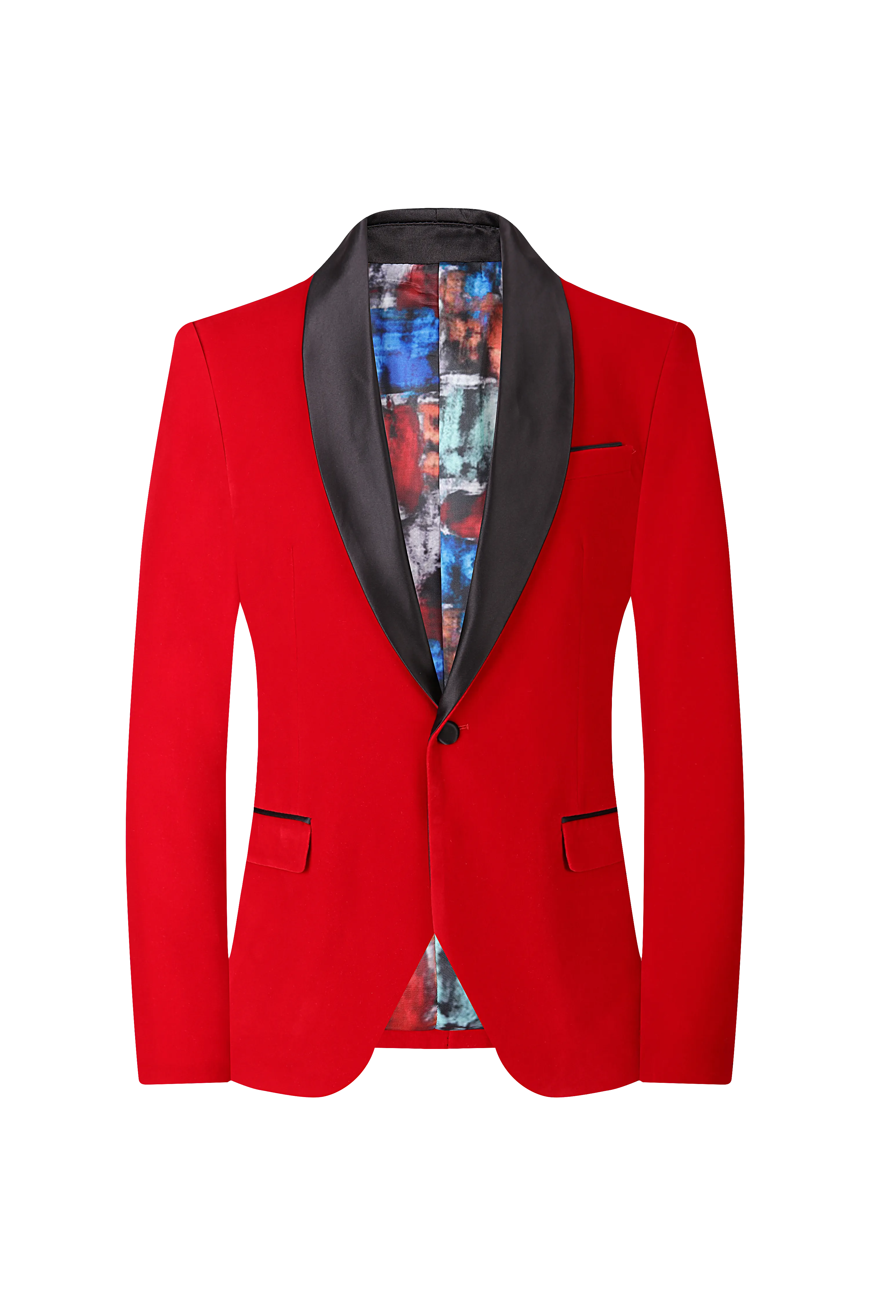 Velvet Shall Lapel Blazer - Red