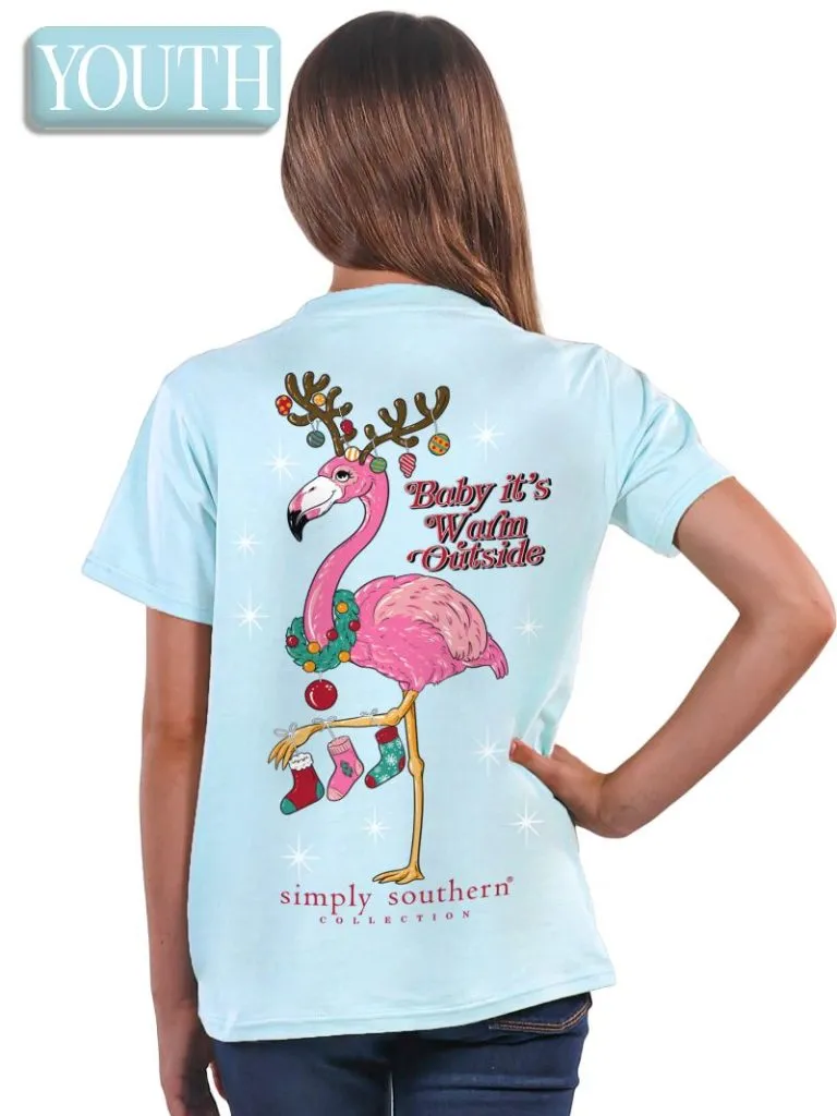 Youth 'Baby It's Warm Outside' Flamingo Christmas Short Sleeve Tee by Simply Southern